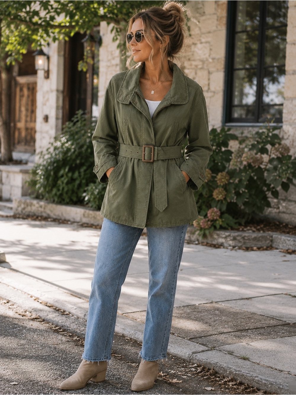 Zara Olive Green Belted Utility Jacket